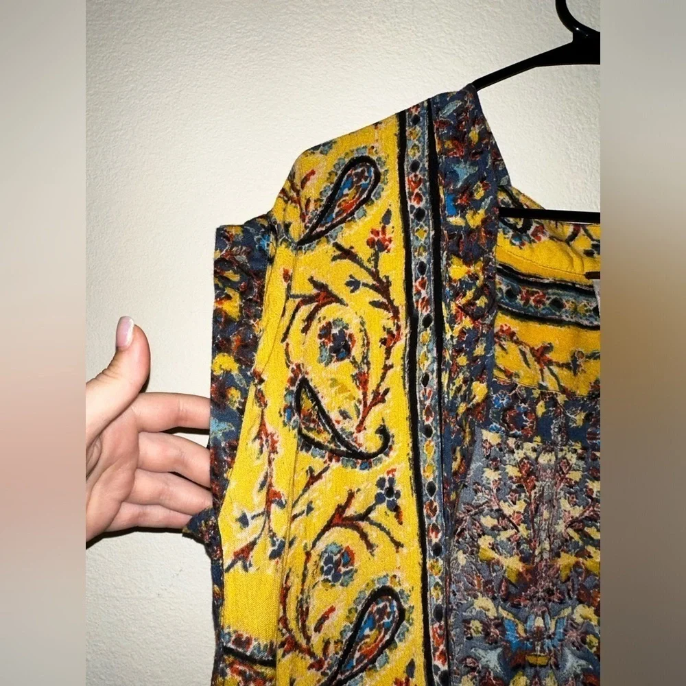 Free People women’s boho yellow printed sleeveless lightweight open cardigan XS